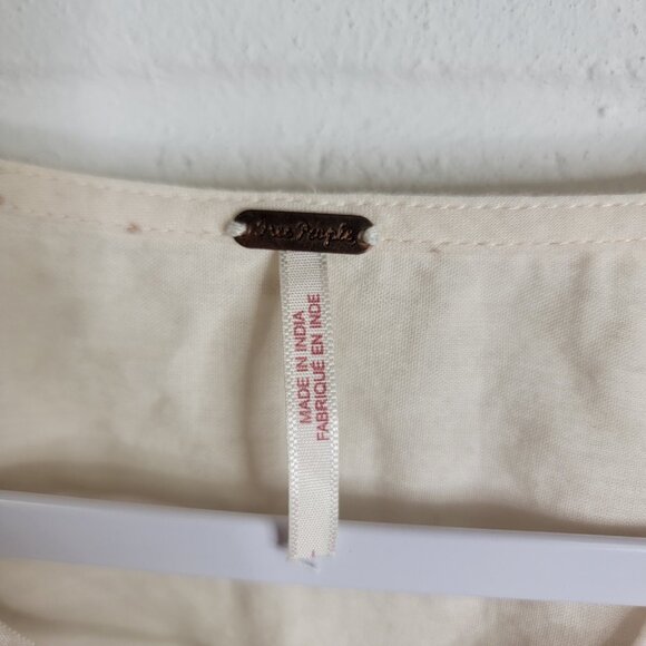 Free People Top Cream Gold Blouse Boho Counting Stars Peasant Raw Hem Large - Picture 5 of 9